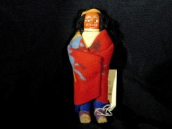 7.5'' ORIGINAL OLD SKOOKUMS DOLL, COMPO MASK FACE, WOOL BLANKET